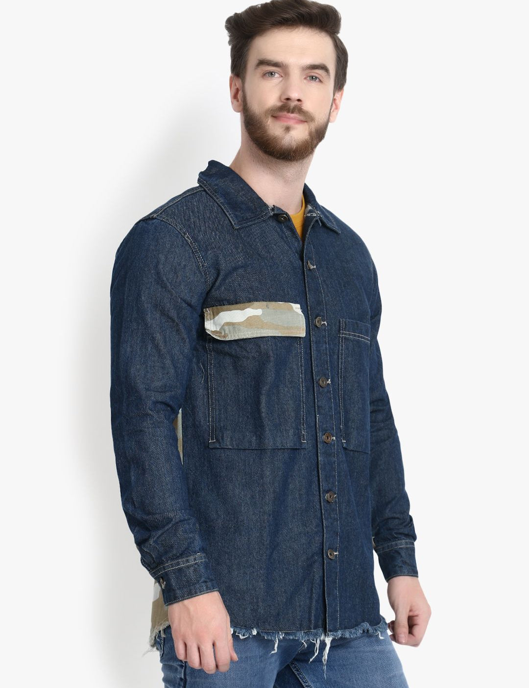 Kotty Men Blue Camouflage Lightweight Denim Jacket