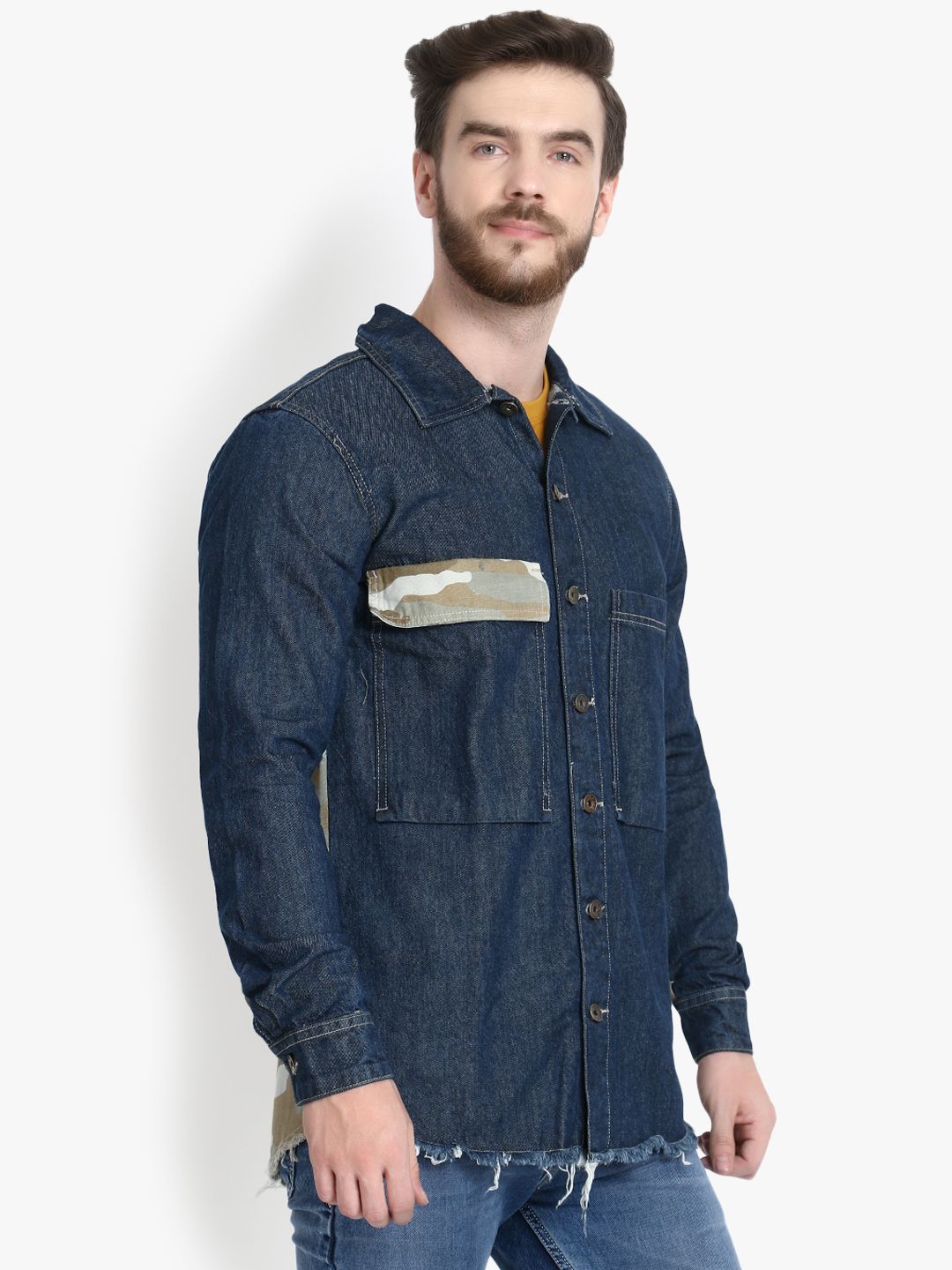 Kotty Men Blue Camouflage Lightweight Denim Jacket