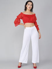Kotty Women White Solid Flared Fit Parallel Trousers