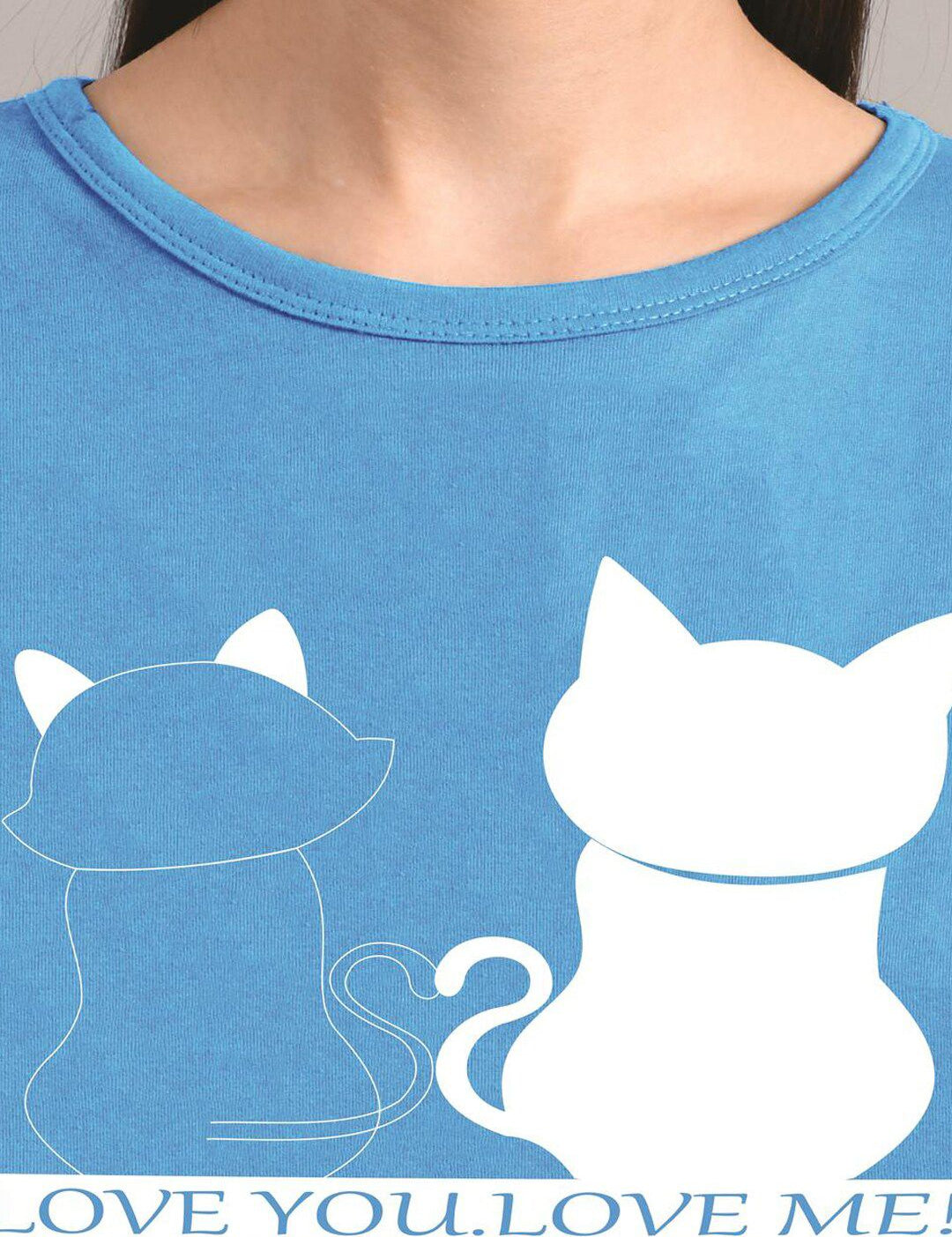 Kotty Women Blue Printed Round Neck T-shirt