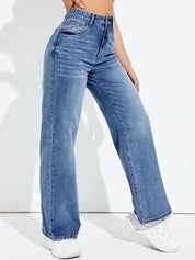 Kotty Women Jean Wide Leg High-Rise Heavy Fade Stretchable Jeans