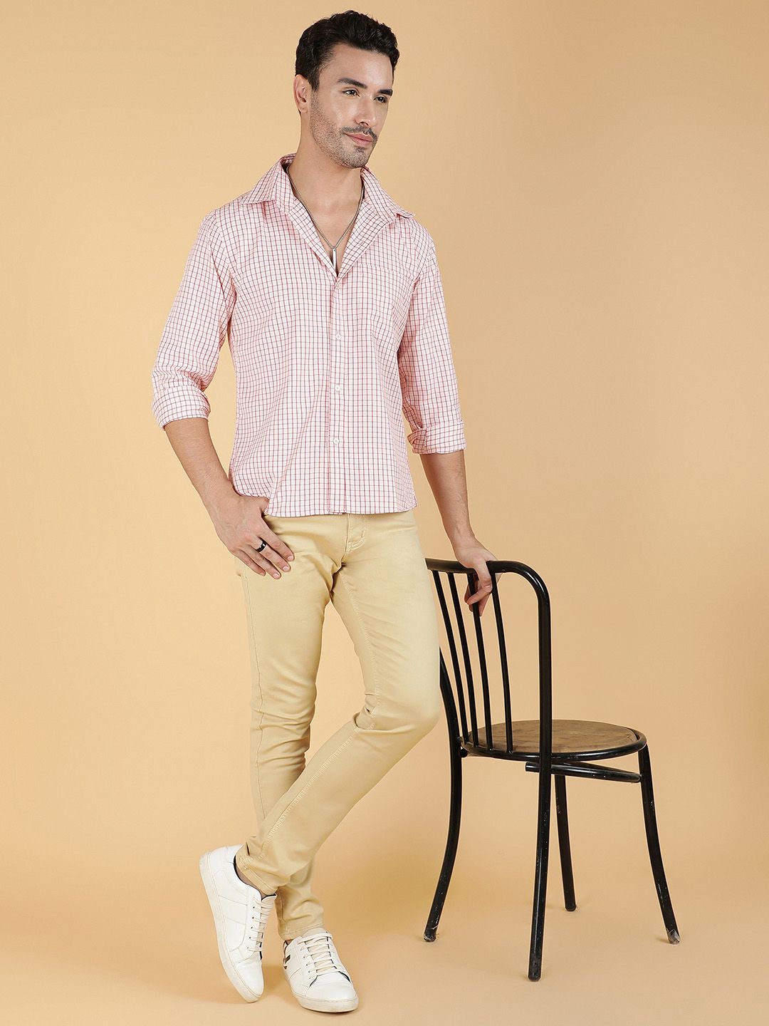 Kotty Men Relaxed Spread Collar Tartan Checked Casual Shirt