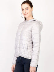 Kotty Women Silver-Coloured Solid Insulator Hooded Puffer Jacket