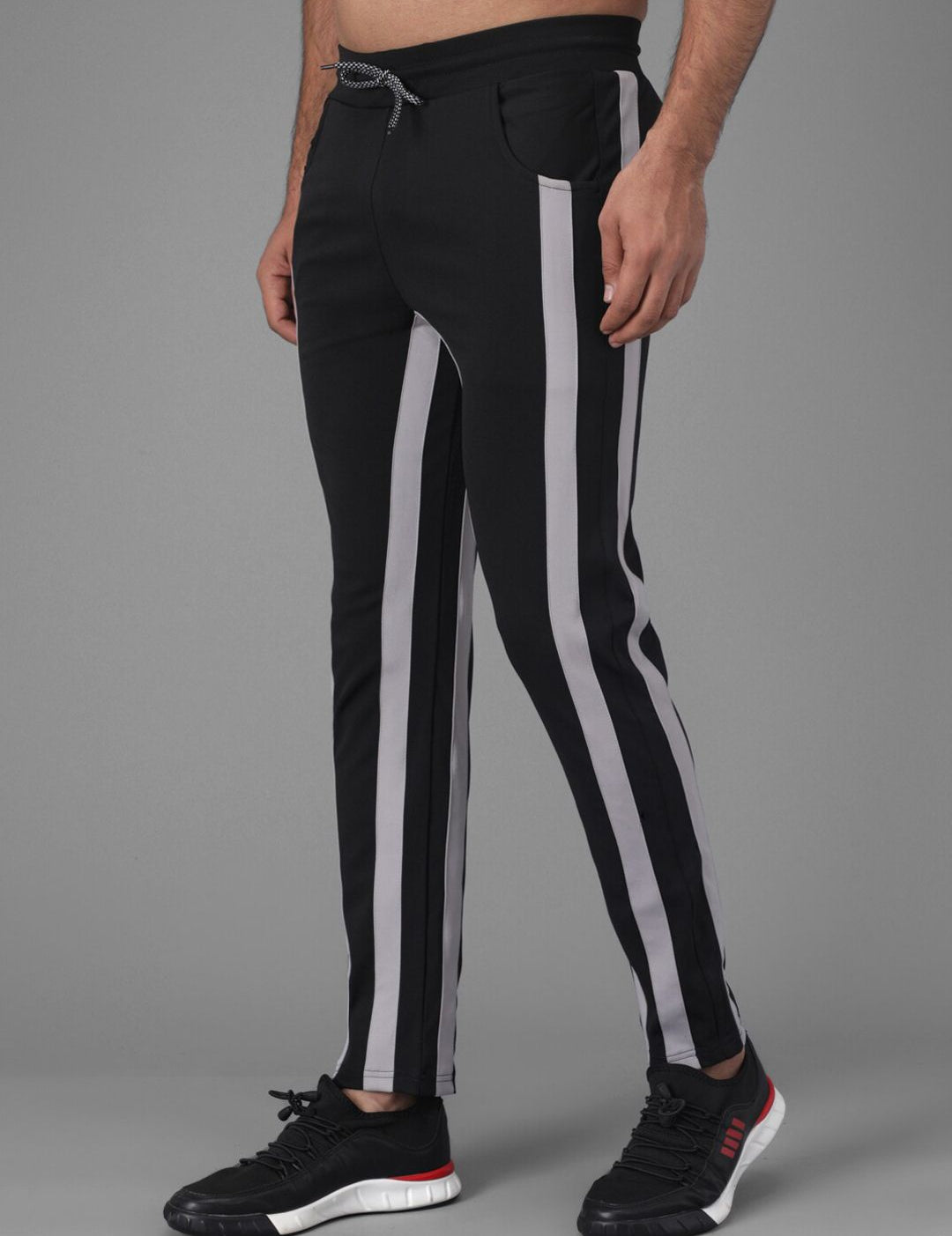 Kotty Men Black And White Striped Track Pant