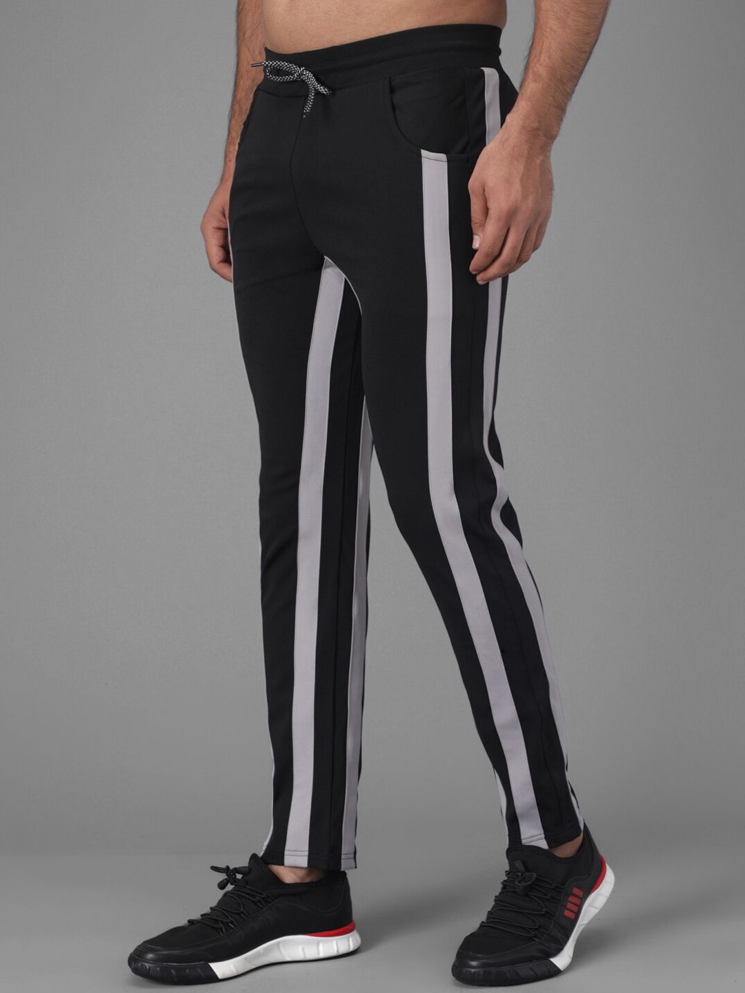 Kotty Men Black And White Striped Track Pant