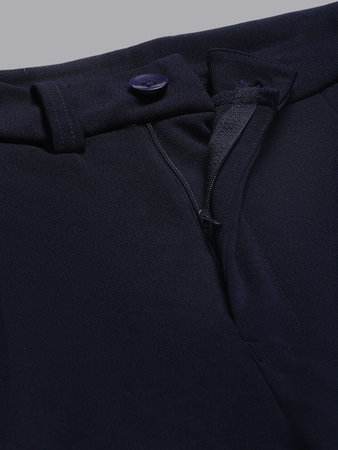 KOTTY BIZwear Women Navy Blue Relaxed Straight Leg  High-Rise Easy Wash Pleated Parallel Trousers