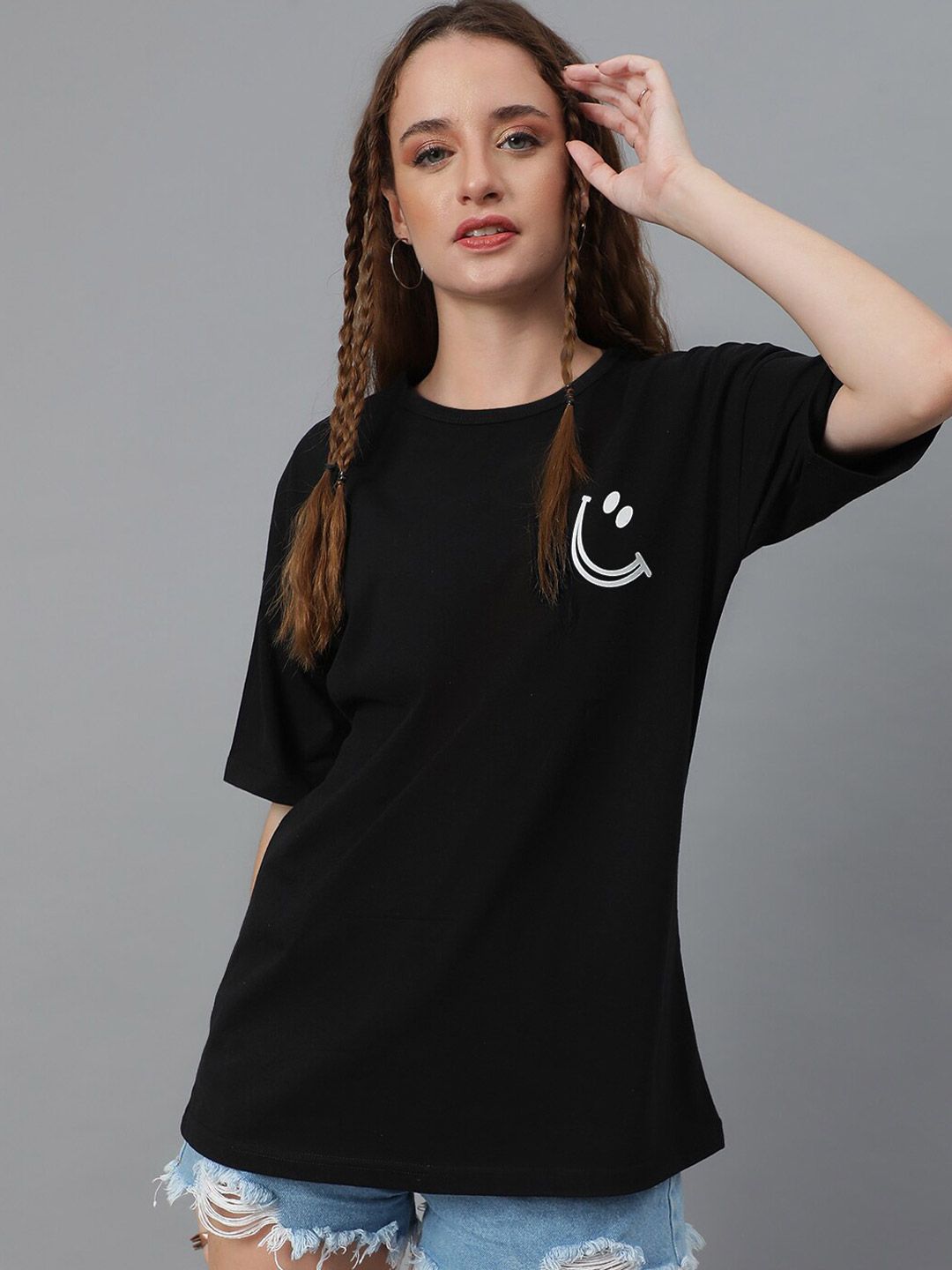 Kotty Graphic Printed Round Neck  Drop-Shoulder Sleeves Pure Cotton Oversized T-shirt