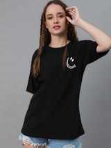 Kotty Graphic Printed Round Neck  Drop-Shoulder Sleeves Pure Cotton Oversized T-shirt