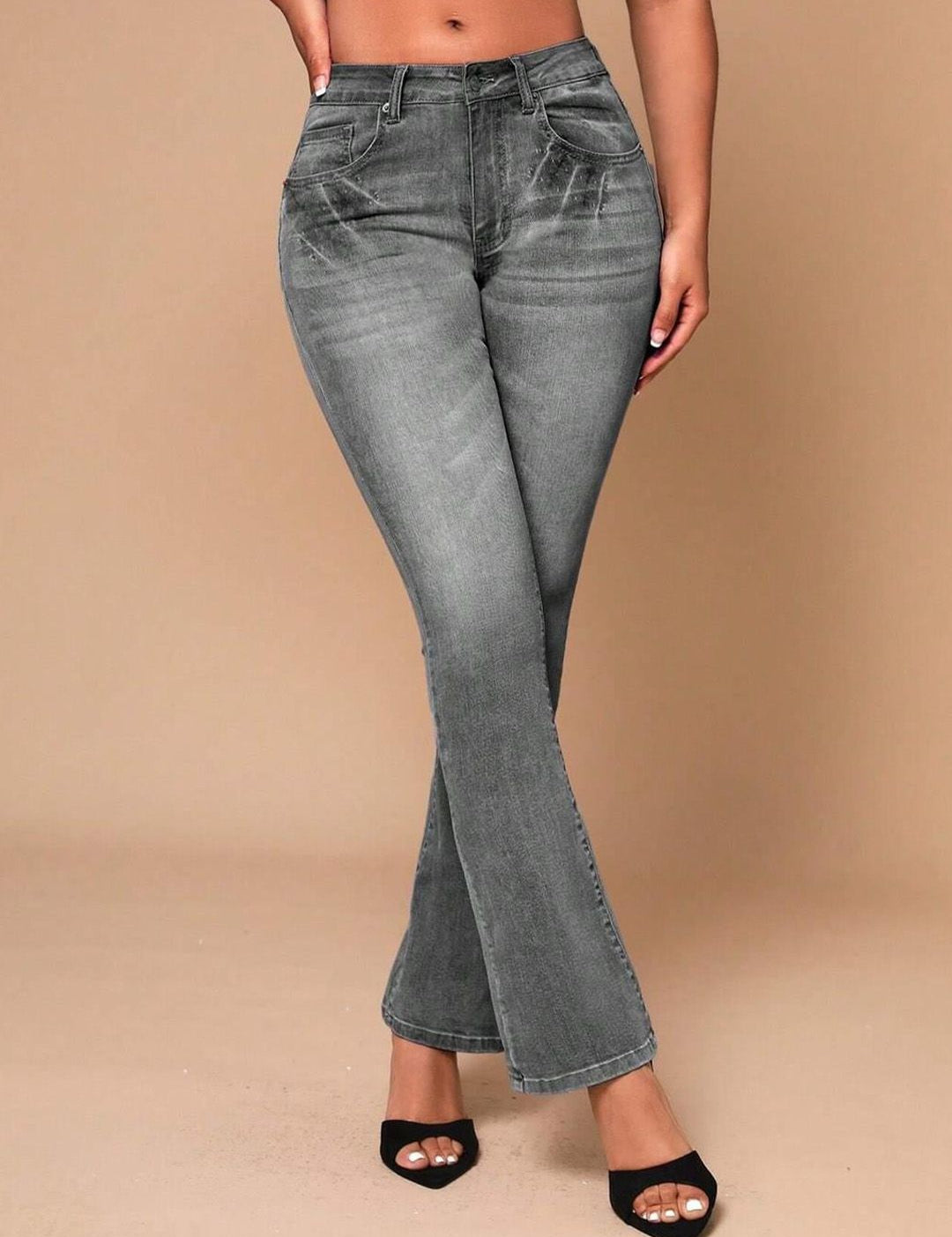 Kotty Women Grey Jean Bootcut Heavy Fade Clean Look Stretchable Jeans