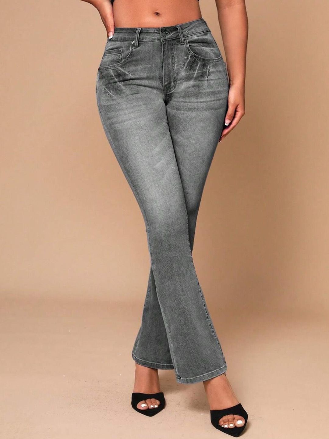 Kotty Women Grey Jean Bootcut Heavy Fade Clean Look Stretchable Jeans