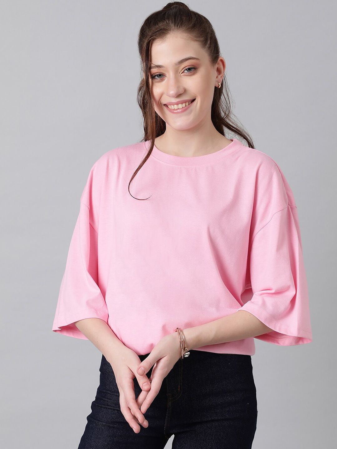 KOTTY Basics Basics Round Neck Drop-Shoulder Sleeves Oversized T-shirt