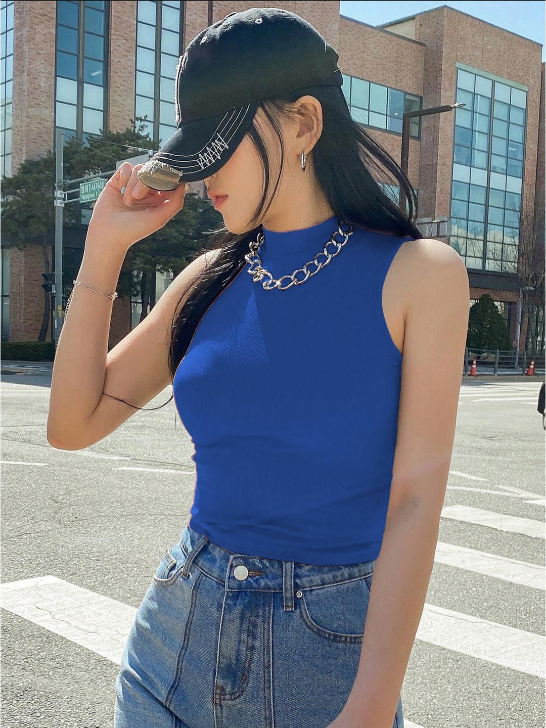 Kotty Women High Neck Sleeveless Fitted Crop Top