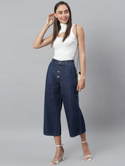 Kotty Women Navy Blue Flared High-Rise Clean Look Stretchable Jeans