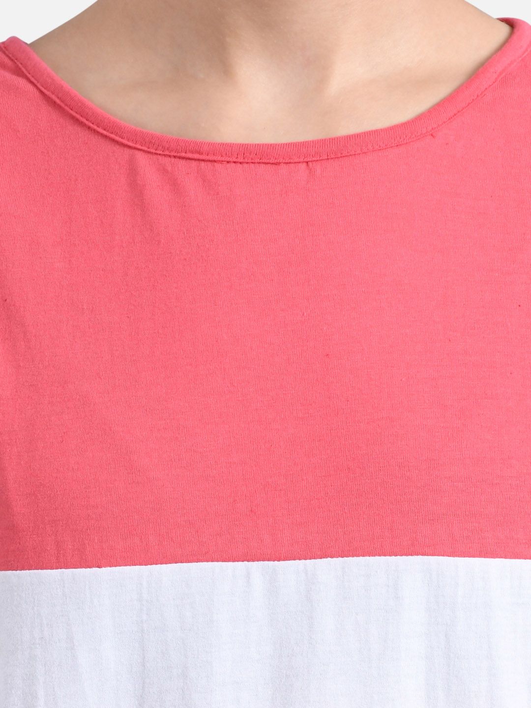Kotty Women Pink & White Colourblocked Round Neck T-shirt