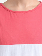 Kotty Women Pink & White Colourblocked Round Neck T-shirt