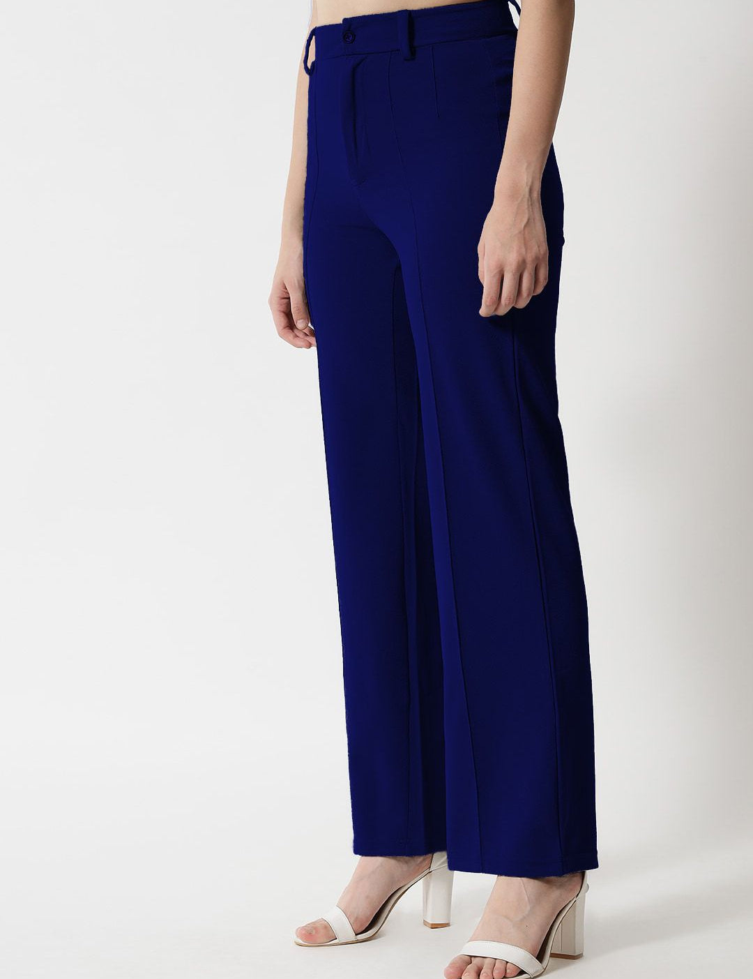 KOTTY BIZwear Women Navy Blue Relaxed Straight Fit High-Rise Easy Wash Trousers