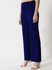 KOTTY BIZwear Women Navy Blue Relaxed Straight Fit High-Rise Easy Wash Trousers