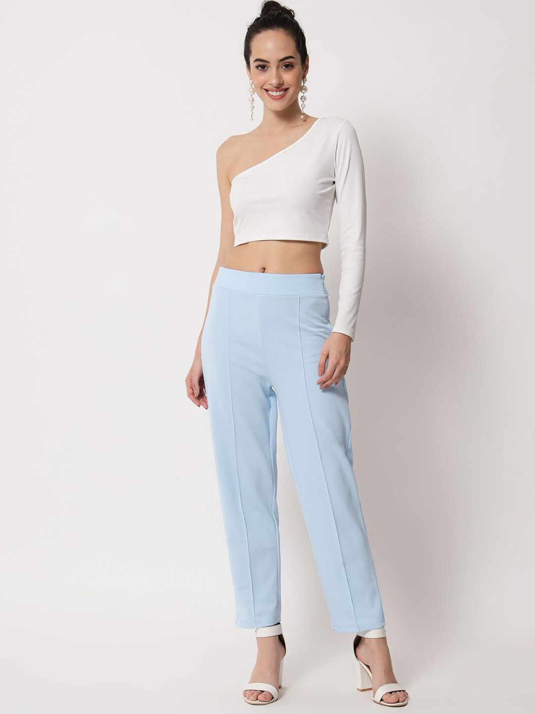 Kotty Women Blue Relaxed Straight Fit Easy Wash Trousers