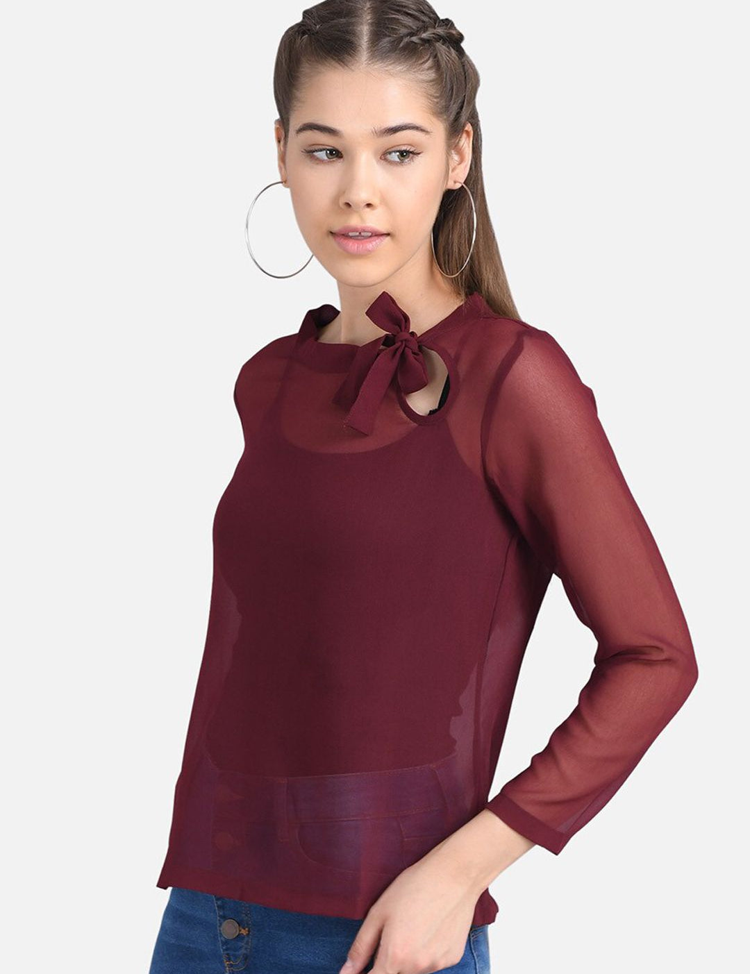 Kotty Women Maroon Solid Pure Cotton Top