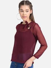 Kotty Women Maroon Solid Pure Cotton Top