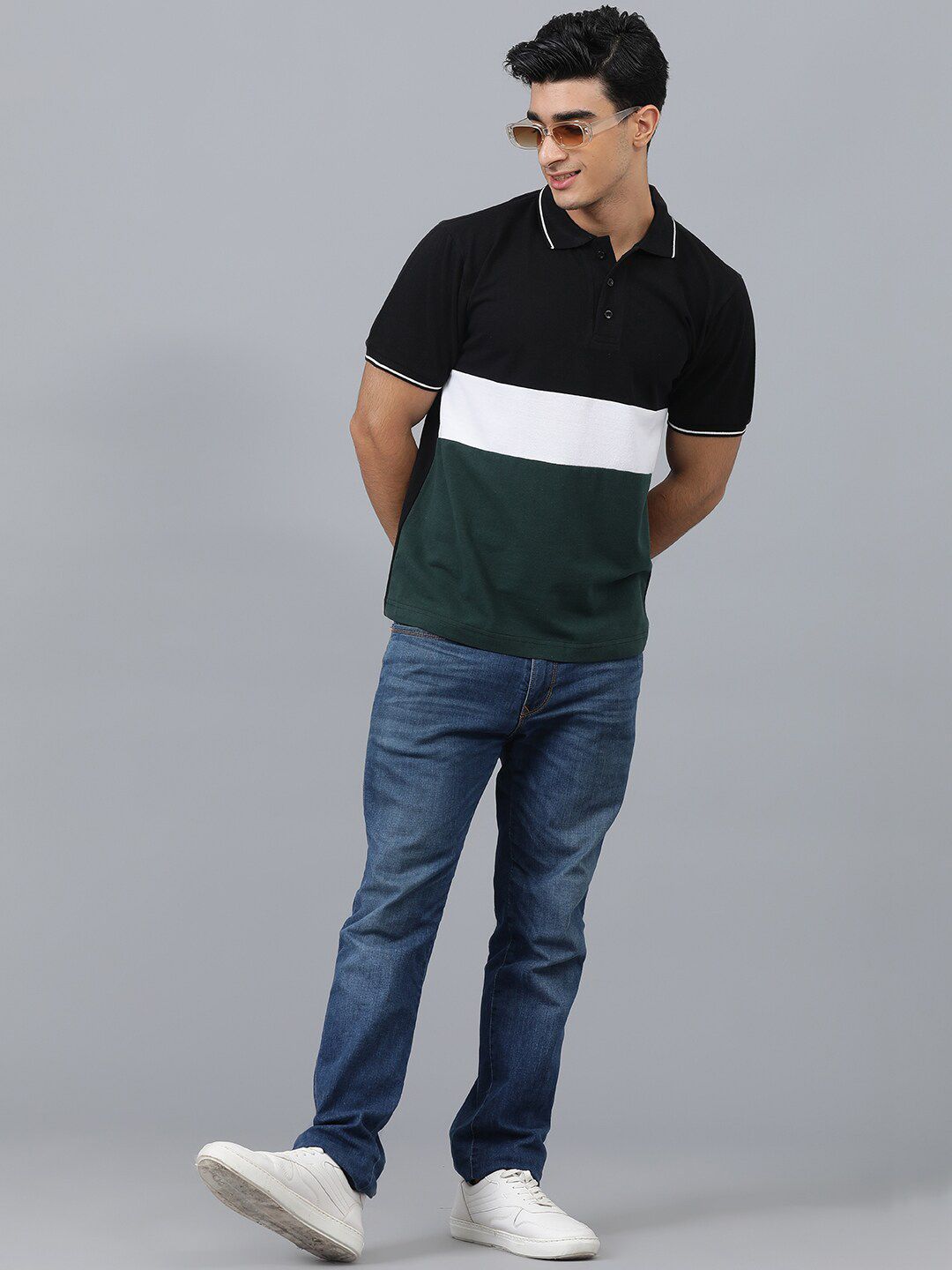 Kotty Colourblocked Polo Collar Regular Fit Cotton T-Shirt
