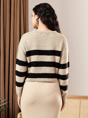 Kotty Women Cotton Striped Crop Pullover