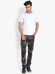 Kotty Men Grey & Black Regular Fit Printed Cargos