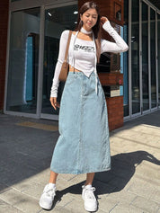 KOTTY Basics Straight Denim Midi Skirt
