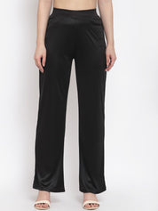 Kotty Women Black Flared High-Rise Parallel Trousers Parallel Trousers