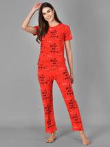 Kotty Women Red & Black Printed Night Suit