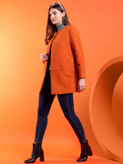 Kotty Women Solid Mandarin Collar Overcoat