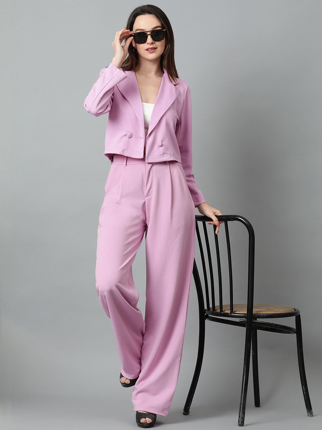 KOTTY BIZwear Purple Notched Lapel Collar Blazer & Mid Rise Trouser