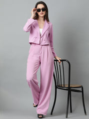 KOTTY BIZwear Purple Notched Lapel Collar Blazer & Mid Rise Trouser