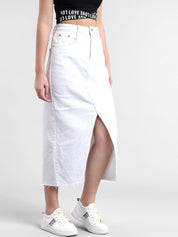 Kotty Women White Solid Denim Straight Skirt