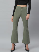Kotty Women Olive Green Flared High-Rise Stretchable Jeans