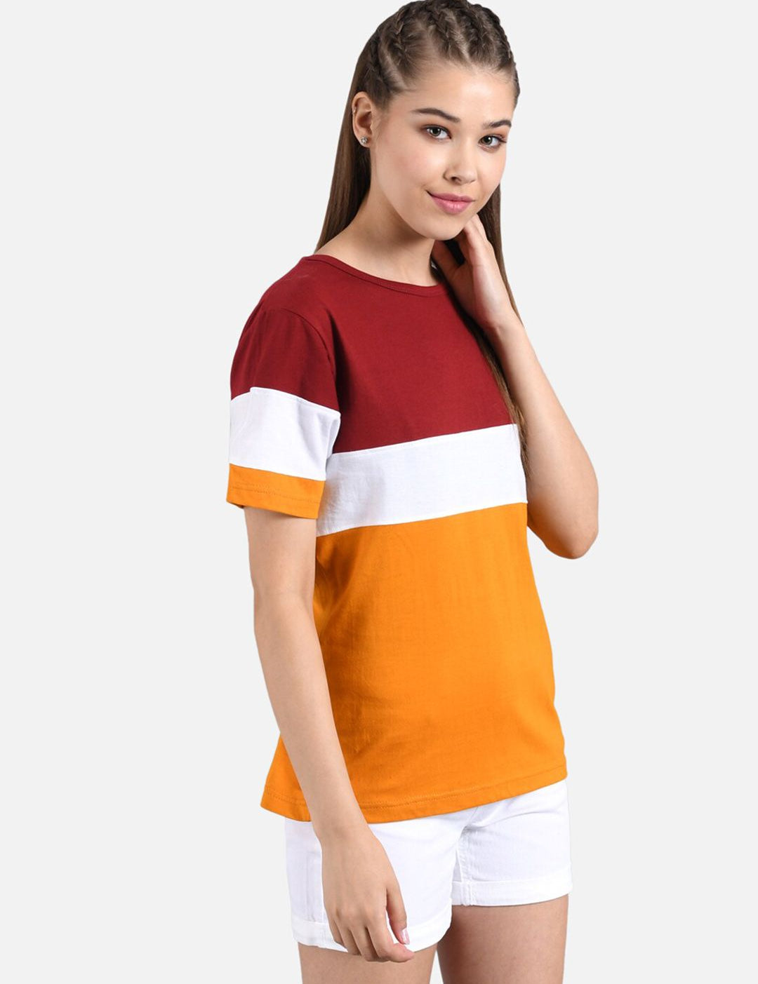 Kotty Women Multicoloured Colourblocked Round Neck T-shirt