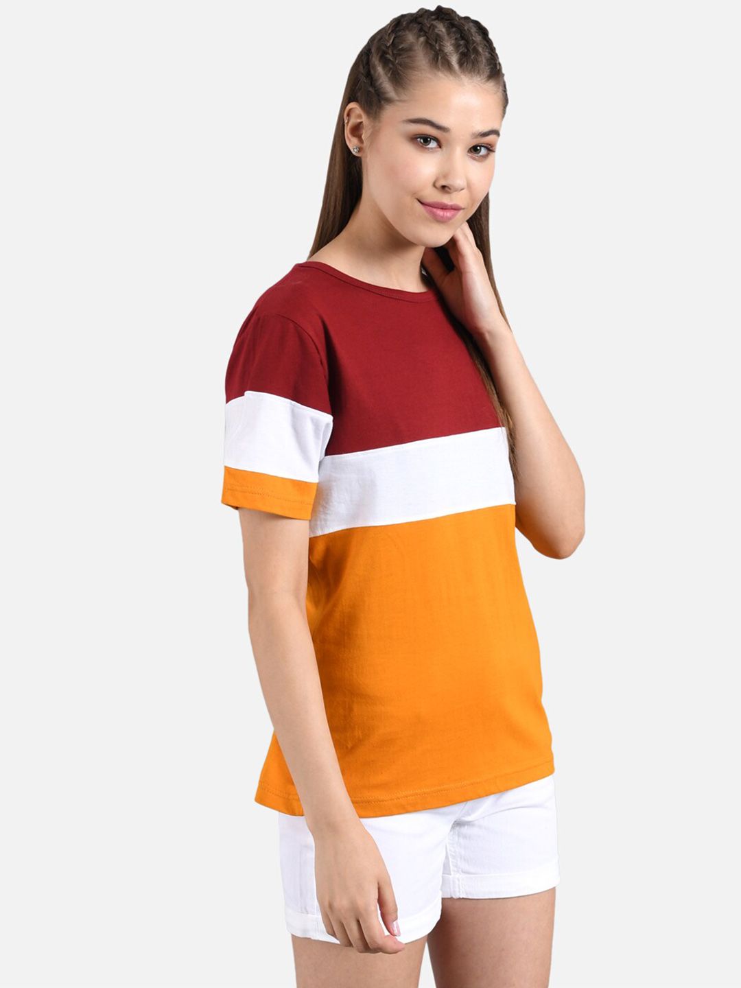 Kotty Women Multicoloured Colourblocked Round Neck T-shirt