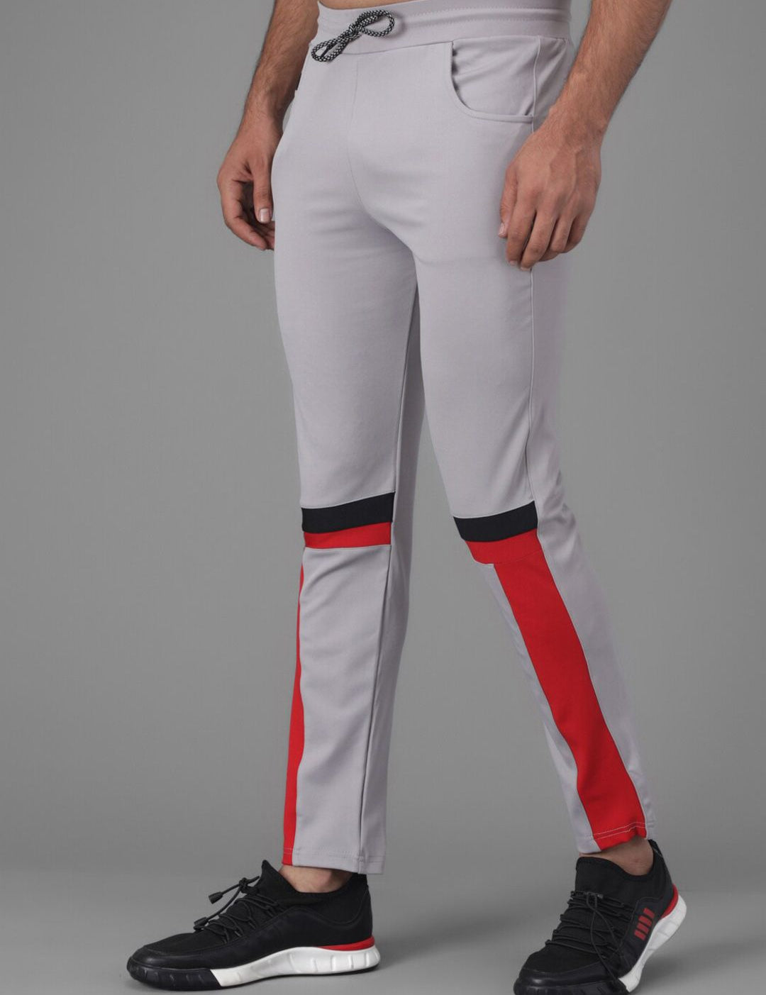 Kotty Men Grey & Red Colourblocked Straight Fit Track Pants