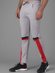 Kotty Men Grey & Red Colourblocked Straight Fit Track Pants
