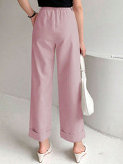 Kotty Women Pink Relaxed Straight Leg Straight Fit High-Rise Pleated Trousers