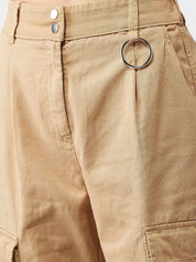 Kotty Women Beige Boyfriend Fit Solid Cargos