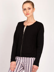 Kotty Women Black Self Design Open Front Jacket