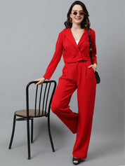 KOTTY BIZwear Blue Notched Lapel Collar Blazer & Mid Rise Trouser