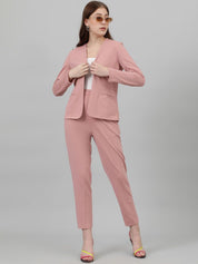Kotty Pink Collarless Long Sleeves Blazer With Trousers