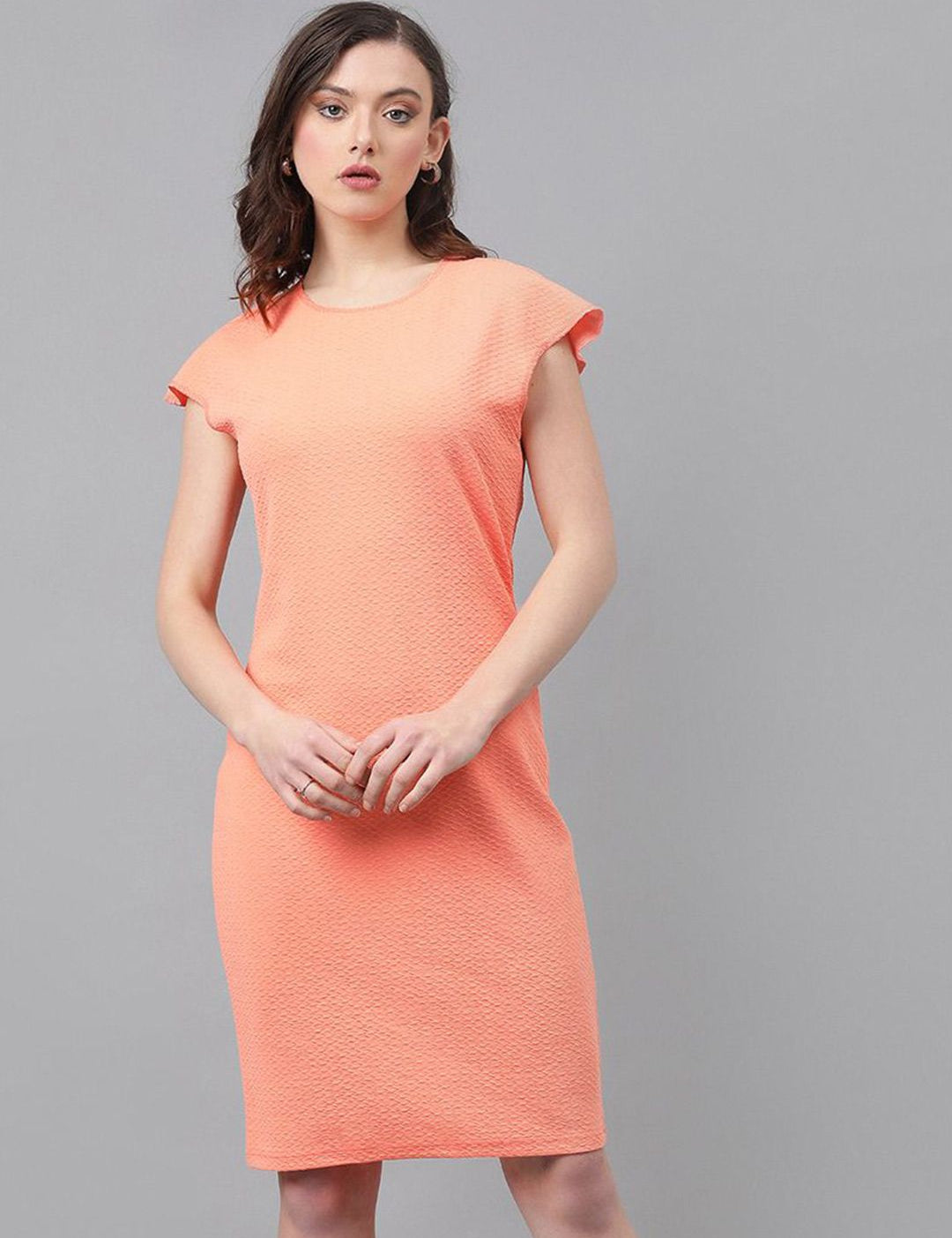 KOTTY Basics Self Design Extended Sleeves Straight Sheath Dress