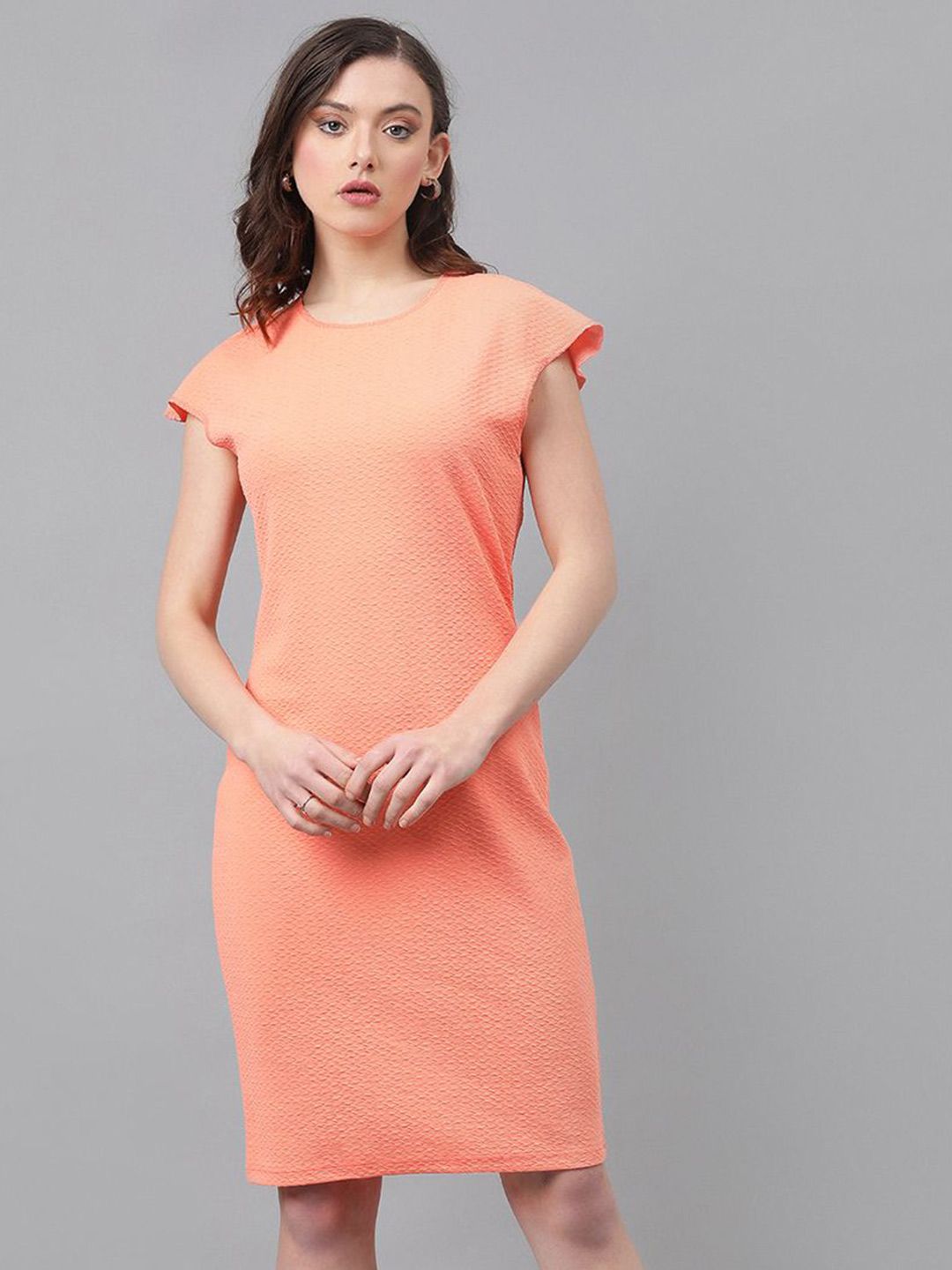 KOTTY Basics Self Design Extended Sleeves Straight Sheath Dress