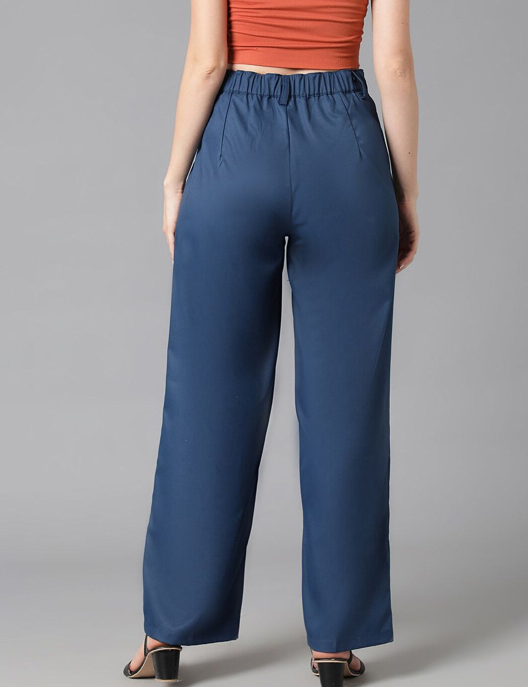 Kotty Women Navy Blue Relaxed Straight Leg High-Rise Easy Wash Pleated Trousers