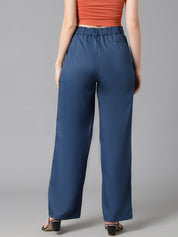 Kotty Women Navy Blue Relaxed Straight Leg High-Rise Easy Wash Pleated Trousers