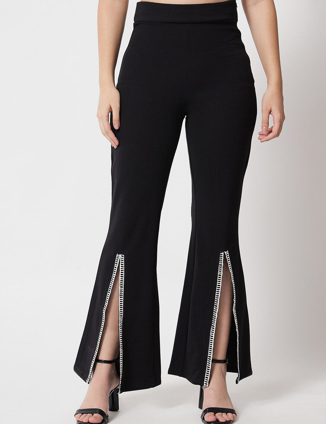 Kotty Women Black Relaxed Flared High-Rise Easy Wash Trousers