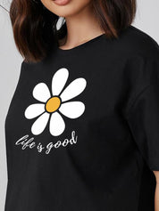 Kotty Floral Printed Cotton Oversized T-shirt